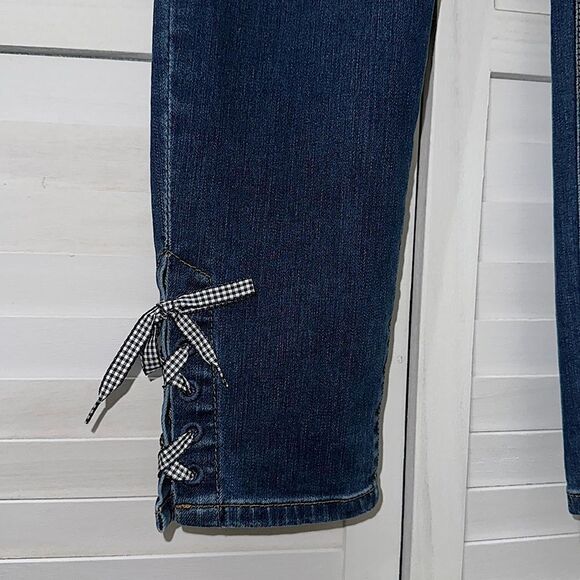 Talbots Jeans Size 8 Flawless Slim Ankle Lace Up Gingham - Picture 6 of 12